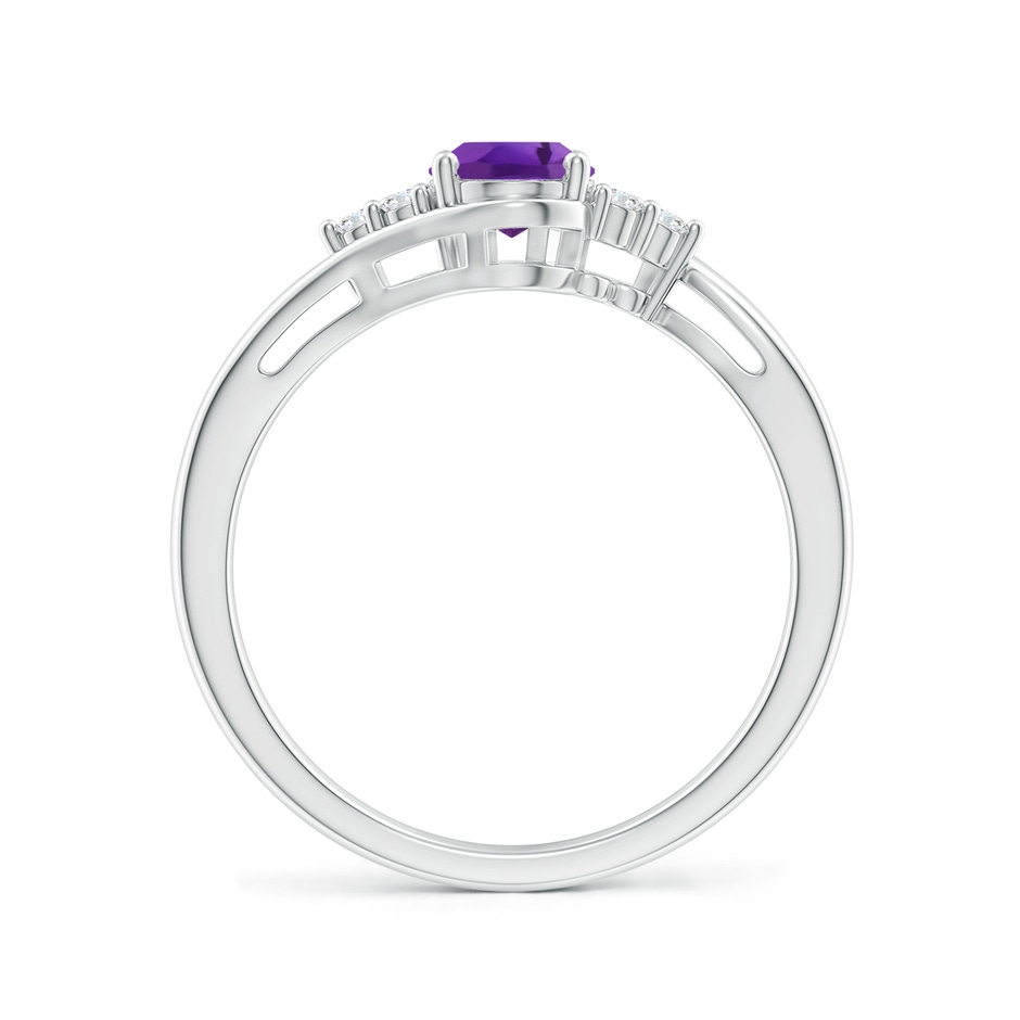 7x5mm AAA Oval Amethyst Bypass Ring with Trio Diamond Accents in P950 Platinum side-1