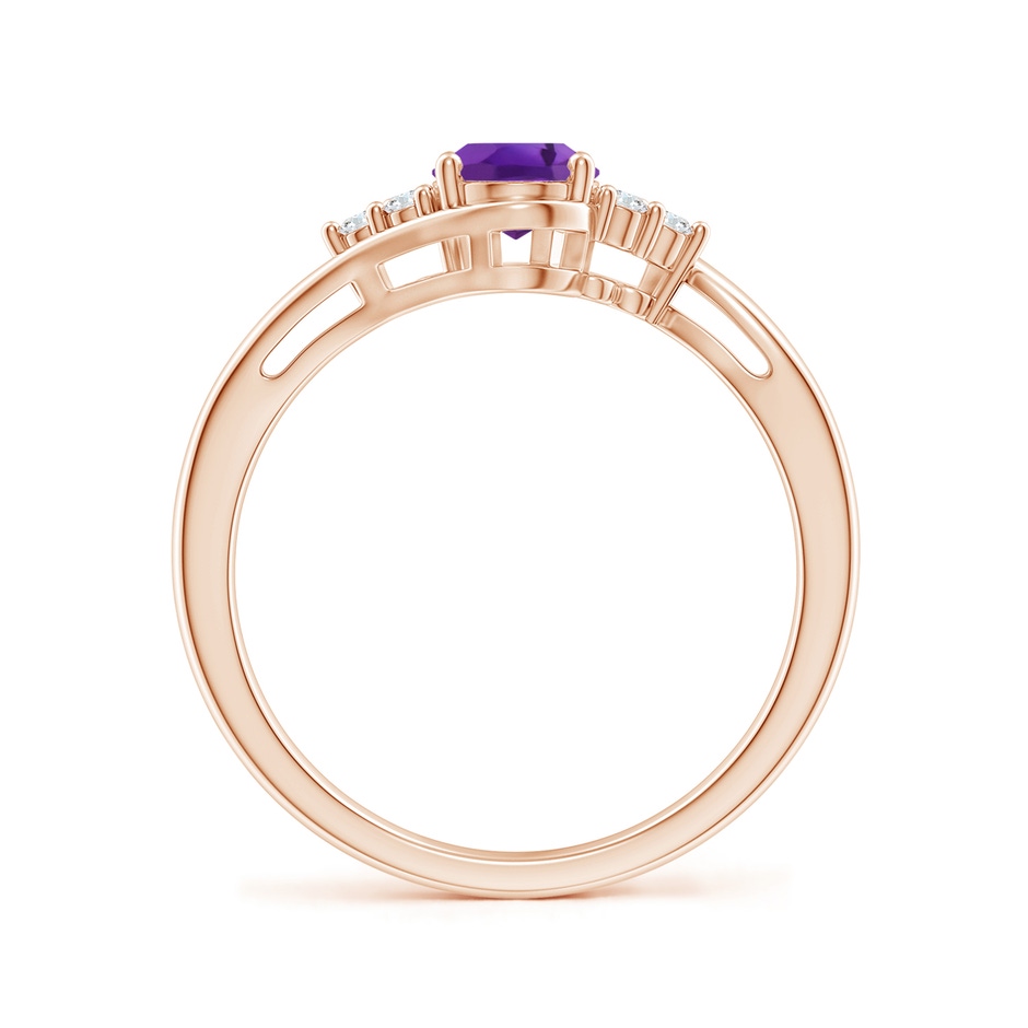 7x5mm AAA Oval Amethyst Bypass Ring with Trio Diamond Accents in Rose Gold side-1