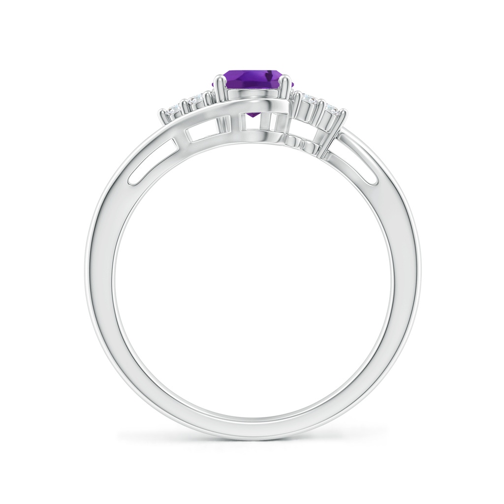 7x5mm AAA Oval Amethyst Bypass Ring with Trio Diamond Accents in White Gold - side_1