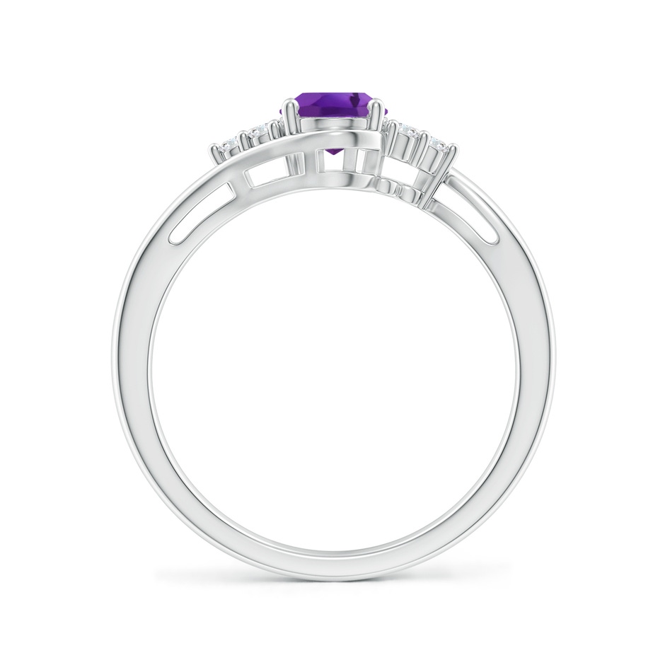 7x5mm AAA Oval Amethyst Bypass Ring with Trio Diamond Accents in White Gold side-1