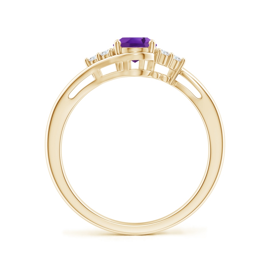 7x5mm AAA Oval Amethyst Bypass Ring with Trio Diamond Accents in Yellow Gold side-1