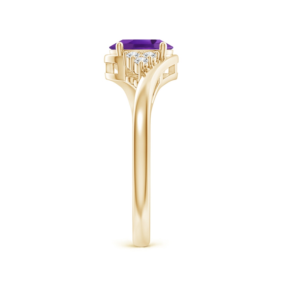 7x5mm AAA Oval Amethyst Bypass Ring with Trio Diamond Accents in Yellow Gold side-2