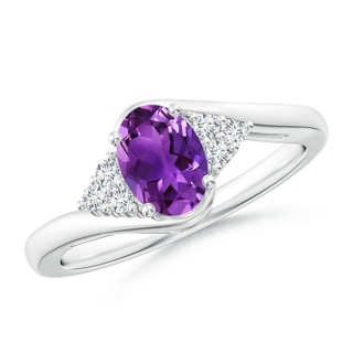 7x5mm AAAA Oval Amethyst Bypass Ring with Trio Diamond Accents in White Gold