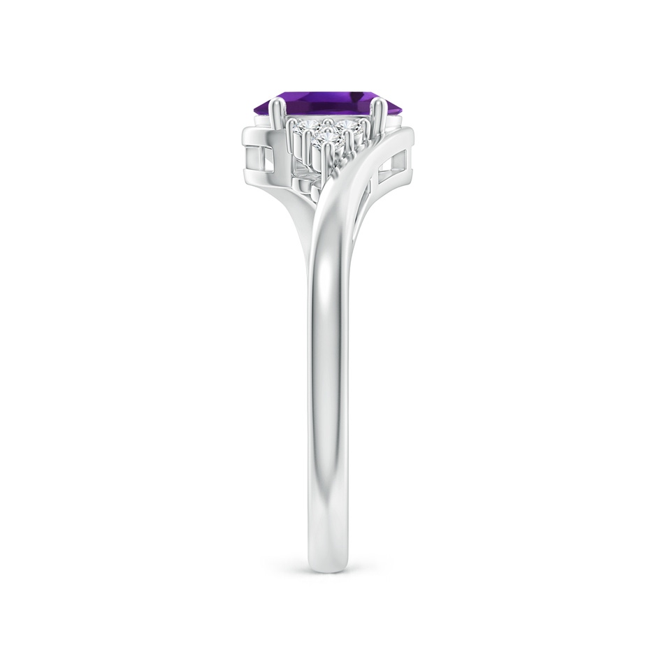 7x5mm AAAA Oval Amethyst Bypass Ring with Trio Diamond Accents in White Gold side-2