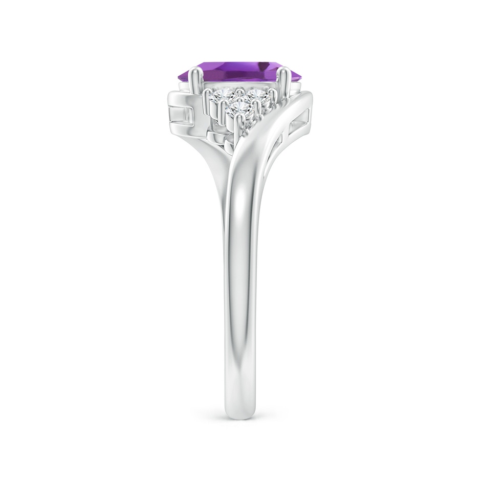 8x6mm A Oval Amethyst Bypass Ring with Trio Diamond Accents in White Gold side-2