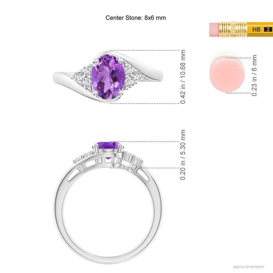 8x6mm AA Oval Amethyst Bypass Ring with Trio Diamond Accents in P950 Platinum ruler