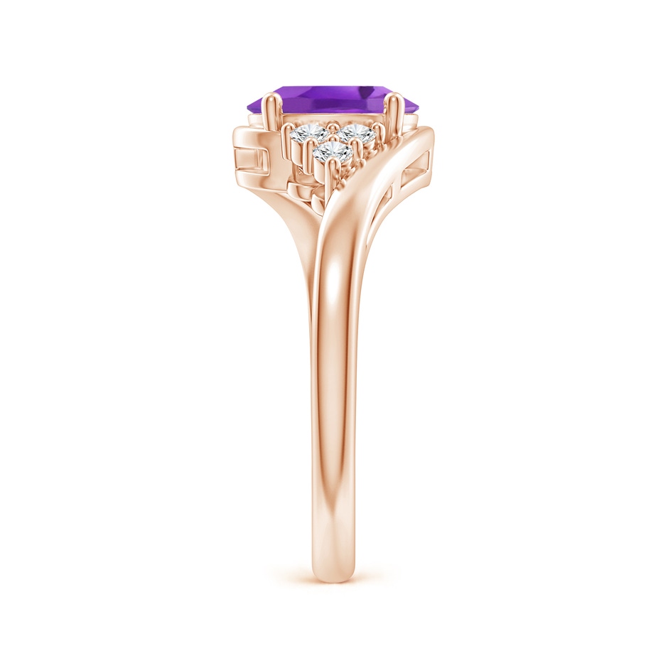 8x6mm AA Oval Amethyst Bypass Ring with Trio Diamond Accents in Rose Gold side-2