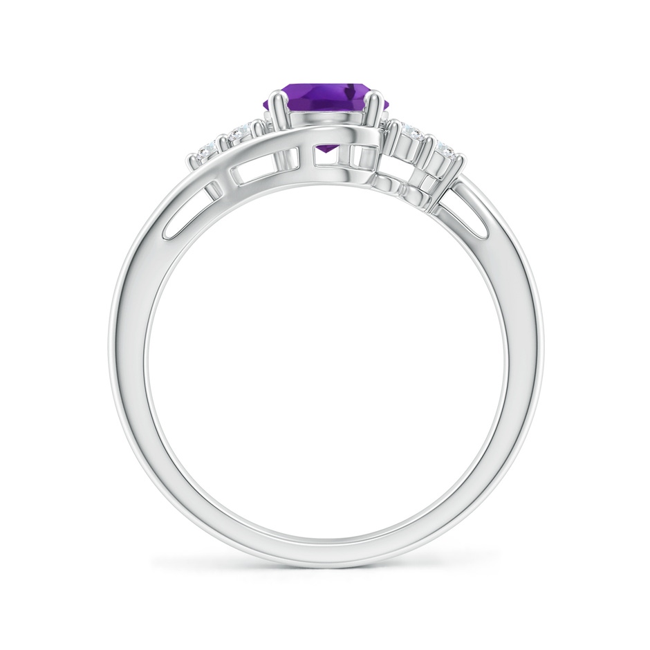 8x6mm AAA Oval Amethyst Bypass Ring with Trio Diamond Accents in P950 Platinum side-1