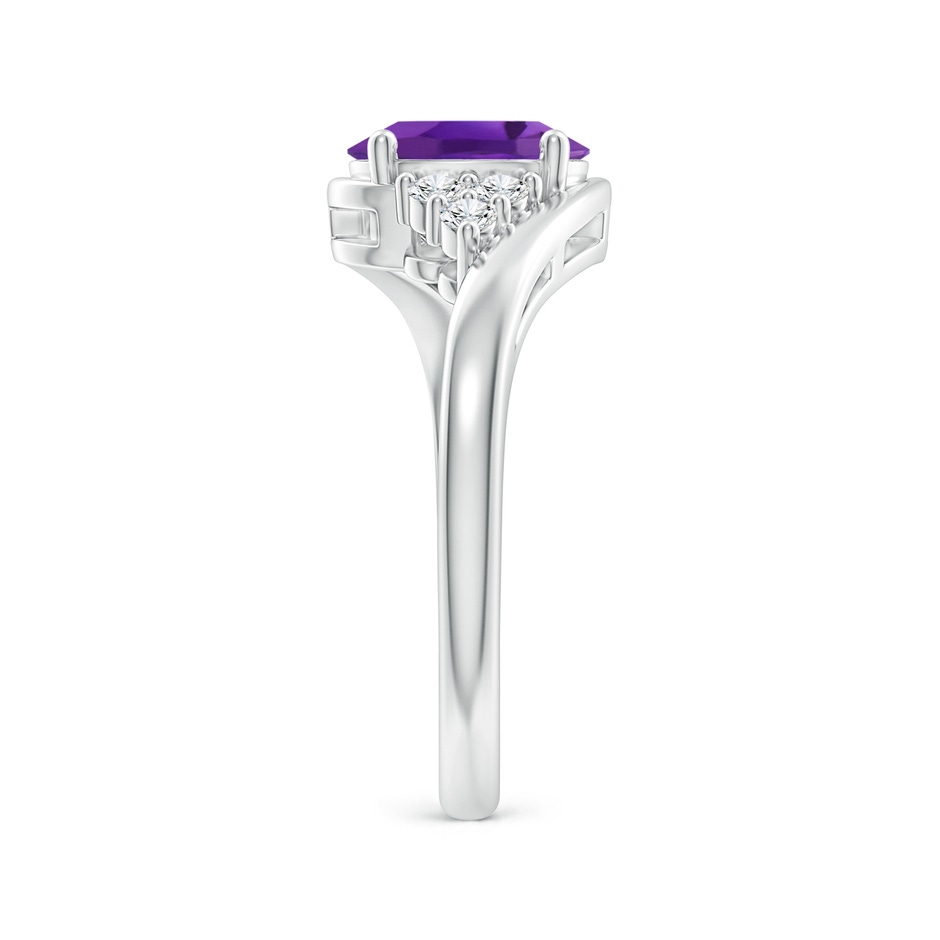 8x6mm AAA Oval Amethyst Bypass Ring with Trio Diamond Accents in P950 Platinum side-2