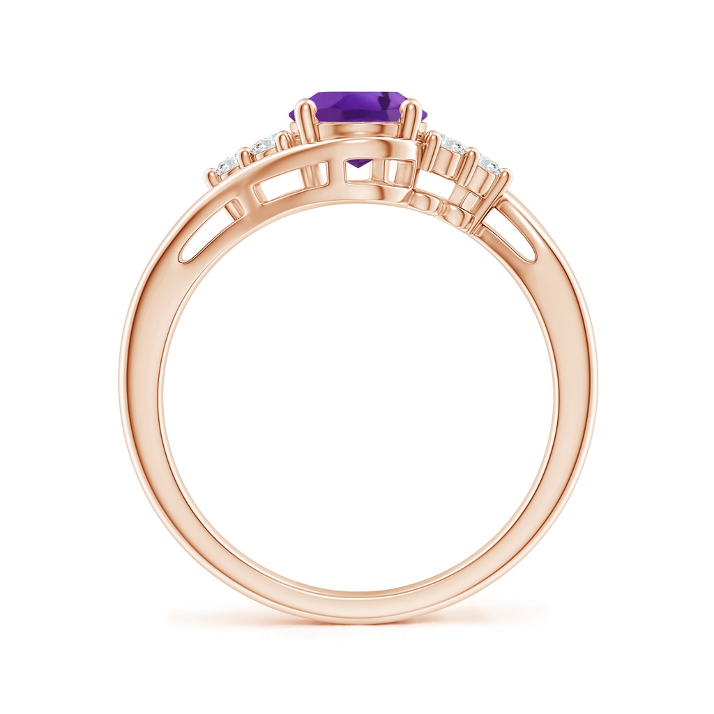8x6mm AAA Oval Amethyst Bypass Ring with Trio Diamond Accents in Rose Gold Side-1