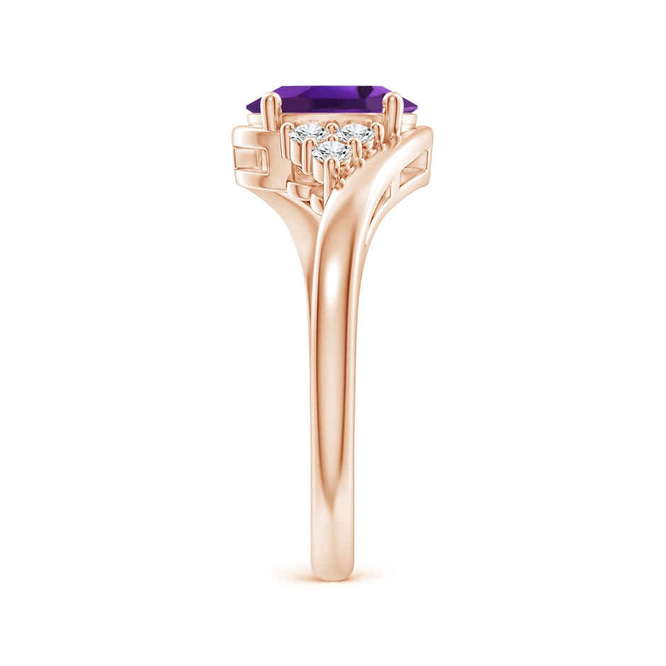 8x6mm AAAA Oval Amethyst Bypass Ring with Trio Diamond Accents in Rose Gold side-2