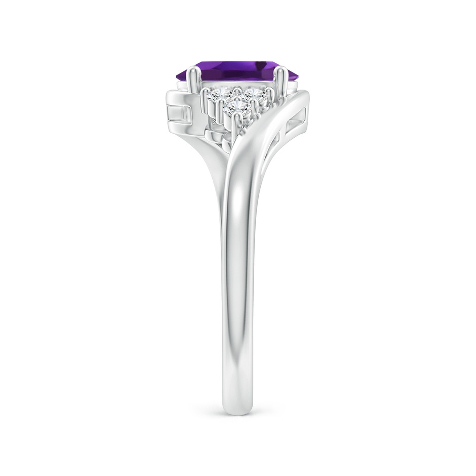 8x6mm AAAA Oval Amethyst Bypass Ring with Trio Diamond Accents in White Gold side-2