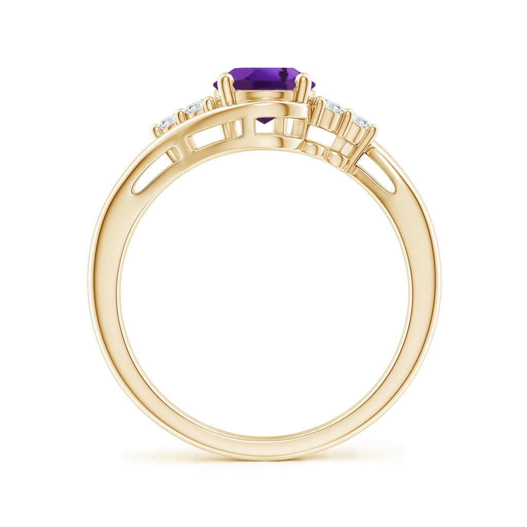 8x6mm AAAA Oval Amethyst Bypass Ring with Trio Diamond Accents in Yellow Gold - side_1