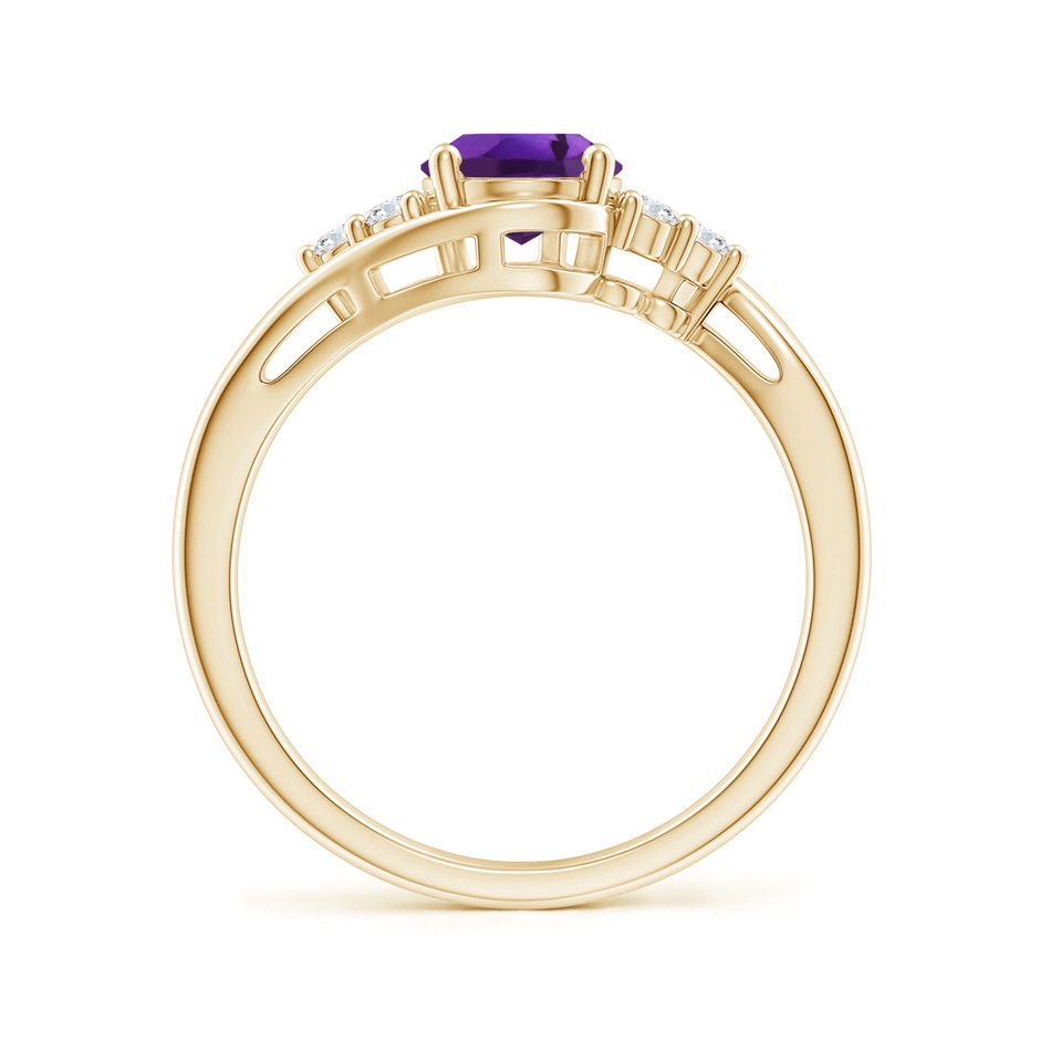 8x6mm AAAA Oval Amethyst Bypass Ring with Trio Diamond Accents in Yellow Gold side-1