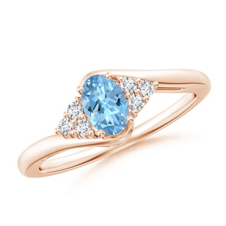 6x4mm AAAA Oval Aquamarine Bypass Ring with Trio Diamond Accents in Rose Gold