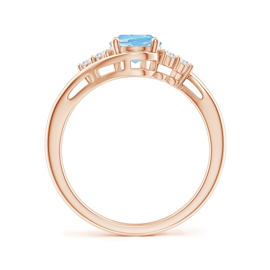 8x6mm AAAA Oval Aquamarine Bypass Ring with Trio Diamond Accents in Rose Gold side-1