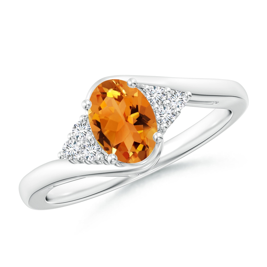 7x5mm AAA Oval Citrine Bypass Ring with Trio Diamond Accents in White Gold
