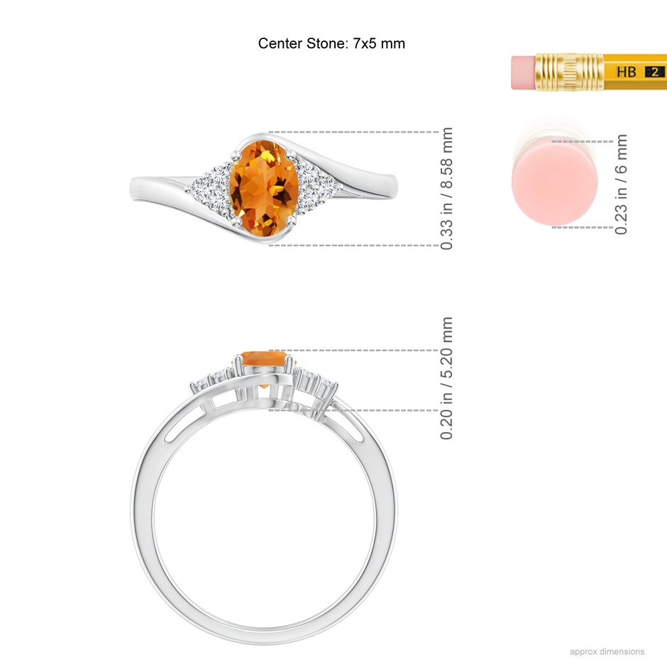 7x5mm AAA Oval Citrine Bypass Ring with Trio Diamond Accents in White Gold ruler