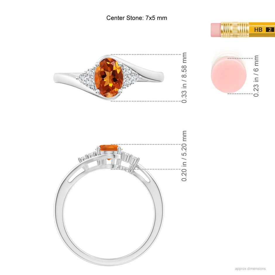 7x5mm AAAA Oval Citrine Bypass Ring with Trio Diamond Accents in White Gold ruler