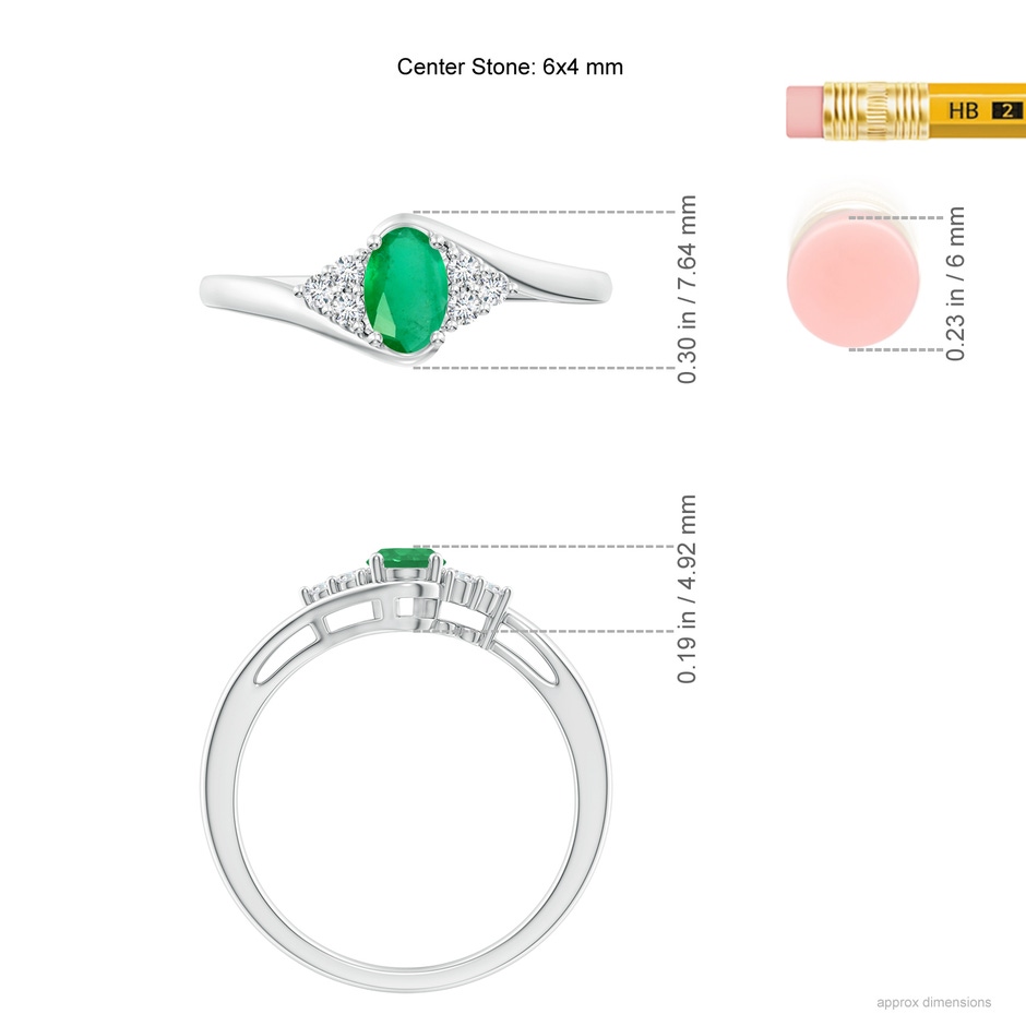 6x4mm A Oval Emerald Bypass Ring with Trio Diamond Accents in P950 Platinum ruler