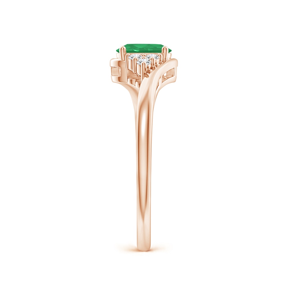 6x4mm A Oval Emerald Bypass Ring with Trio Diamond Accents in Rose Gold side-2
