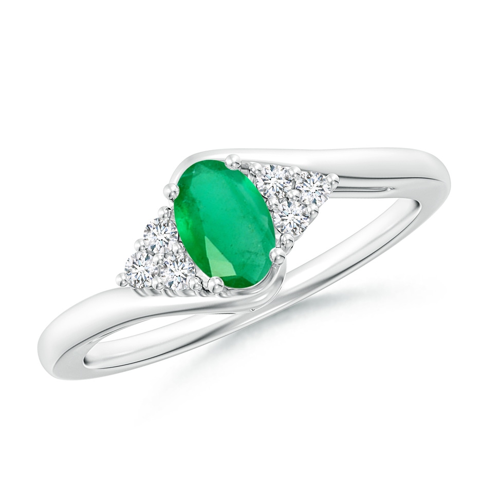 6x4mm A Oval Emerald Bypass Ring with Trio Diamond Accents in White Gold 