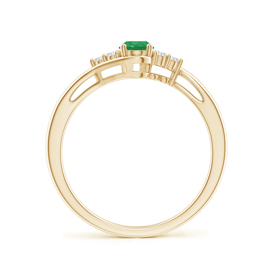 6x4mm A Oval Emerald Bypass Ring with Trio Diamond Accents in Yellow Gold side-1