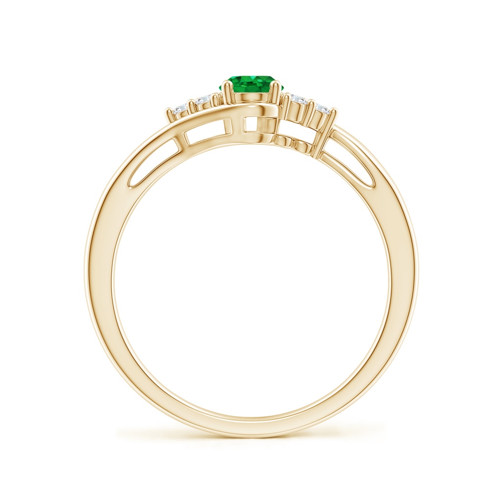 6x4mm AAA Oval Emerald Bypass Ring with Trio Diamond Accents in Yellow Gold Side-1