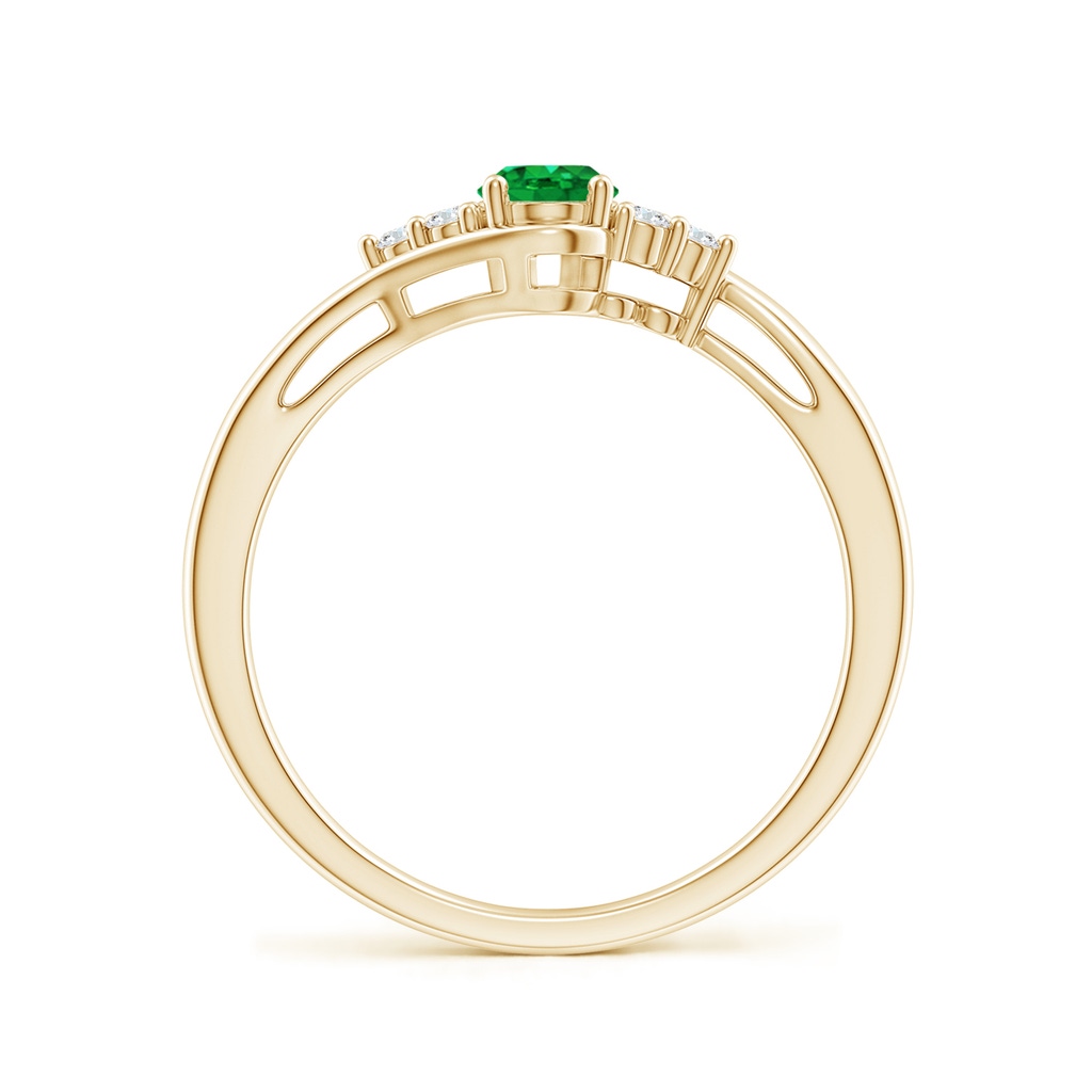 6x4mm AAA Oval Emerald Bypass Ring with Trio Diamond Accents in Yellow Gold - side_1