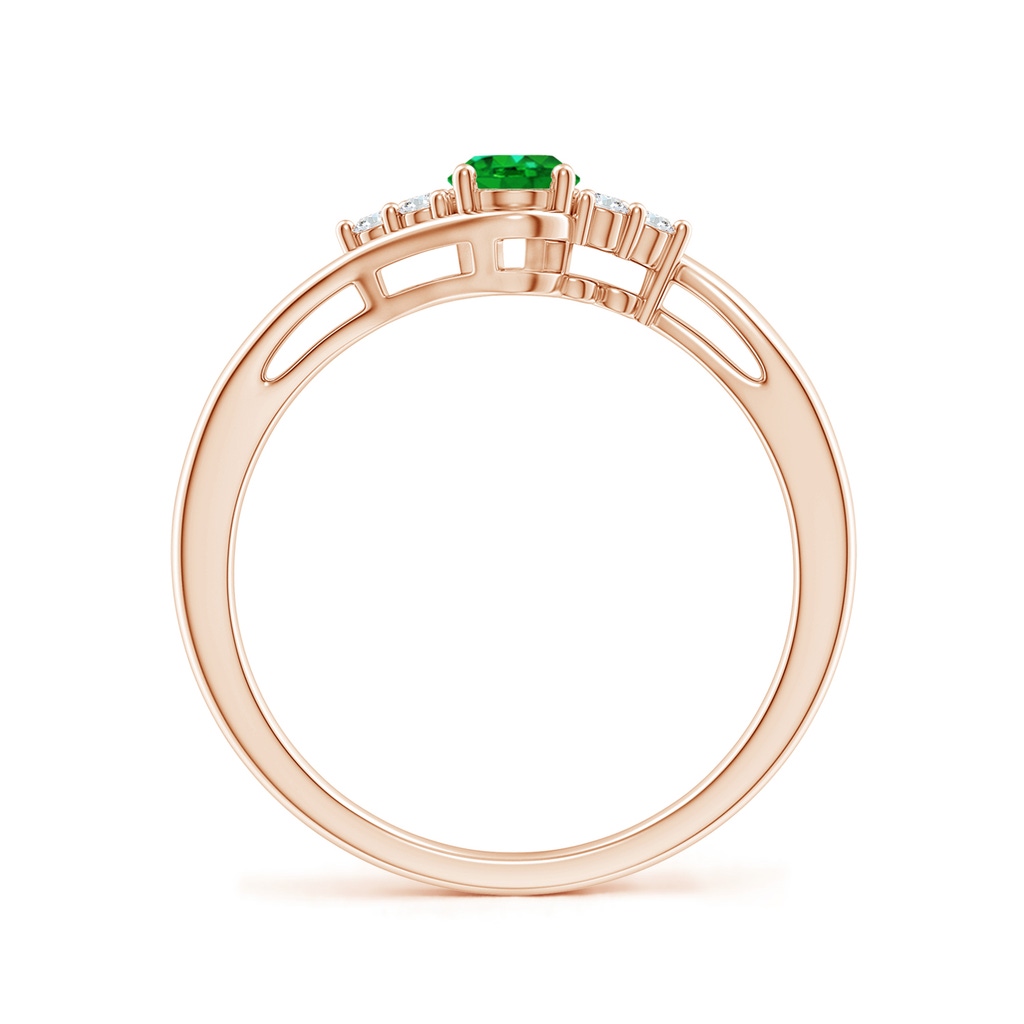 6x4mm AAAA Oval Emerald Bypass Ring with Trio Diamond Accents in Rose Gold Side-1