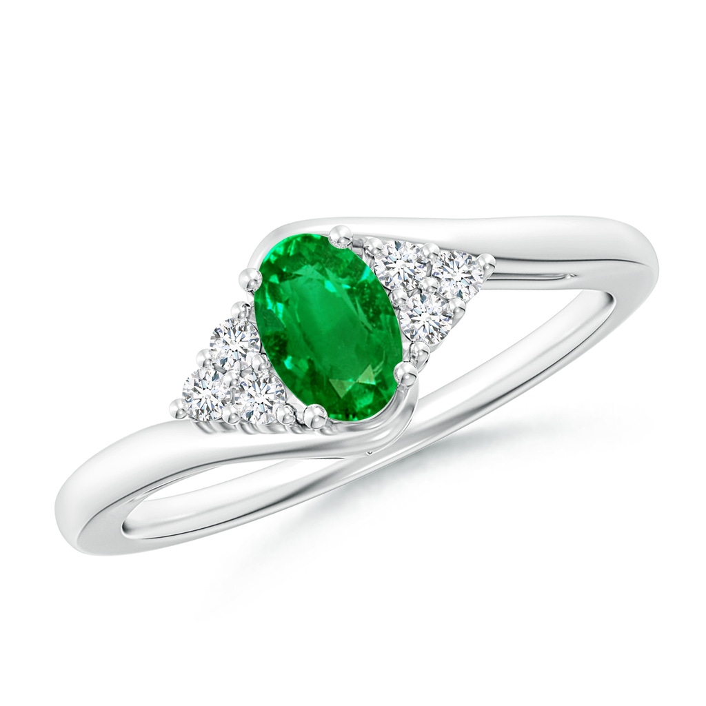 6x4mm AAAA Oval Emerald Bypass Ring with Trio Diamond Accents in White Gold