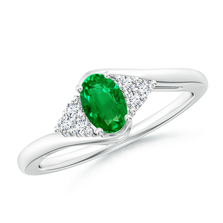 6x4mm AAAA Oval Emerald Bypass Ring with Trio Diamond Accents in White Gold 