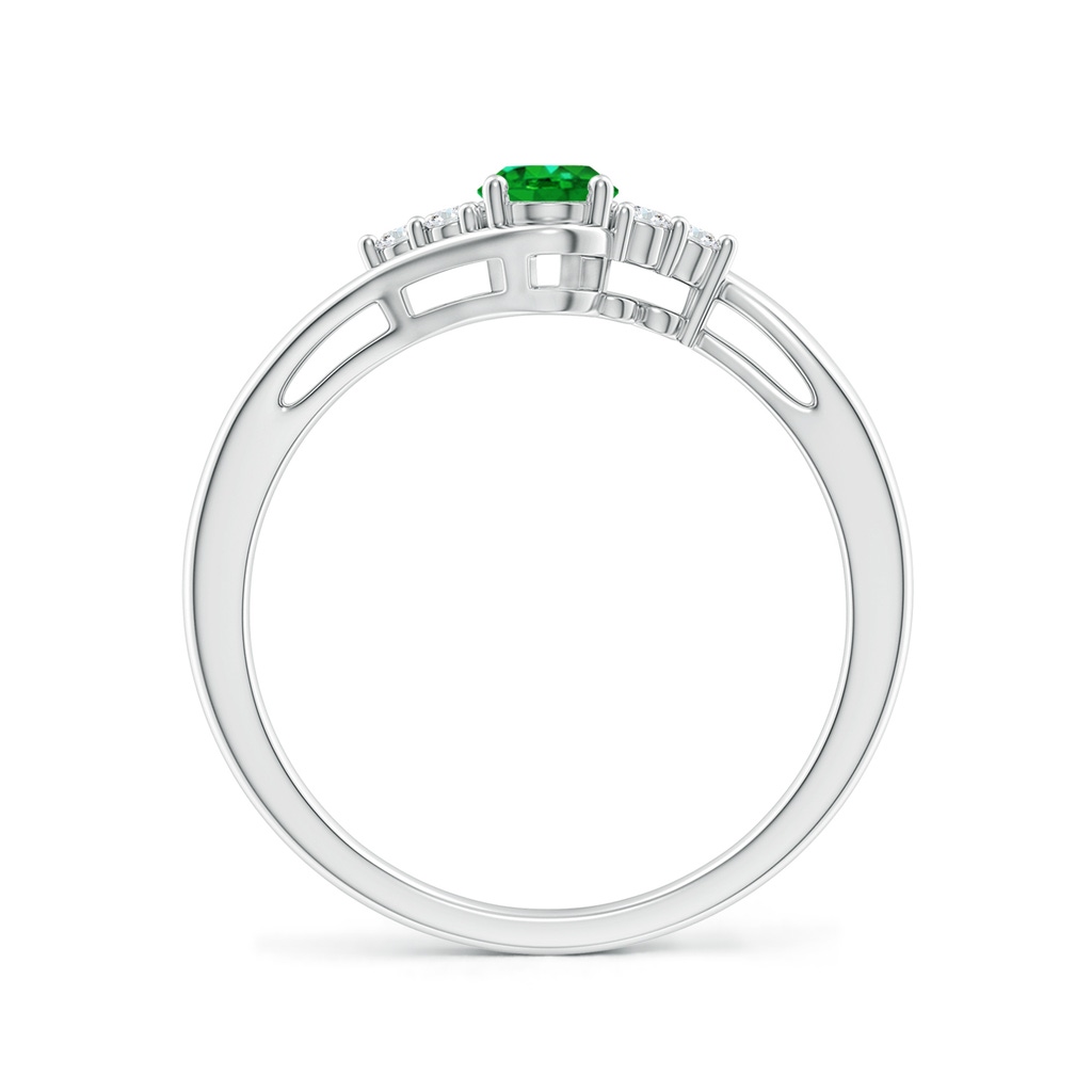 6x4mm AAAA Oval Emerald Bypass Ring with Trio Diamond Accents in White Gold - side_1