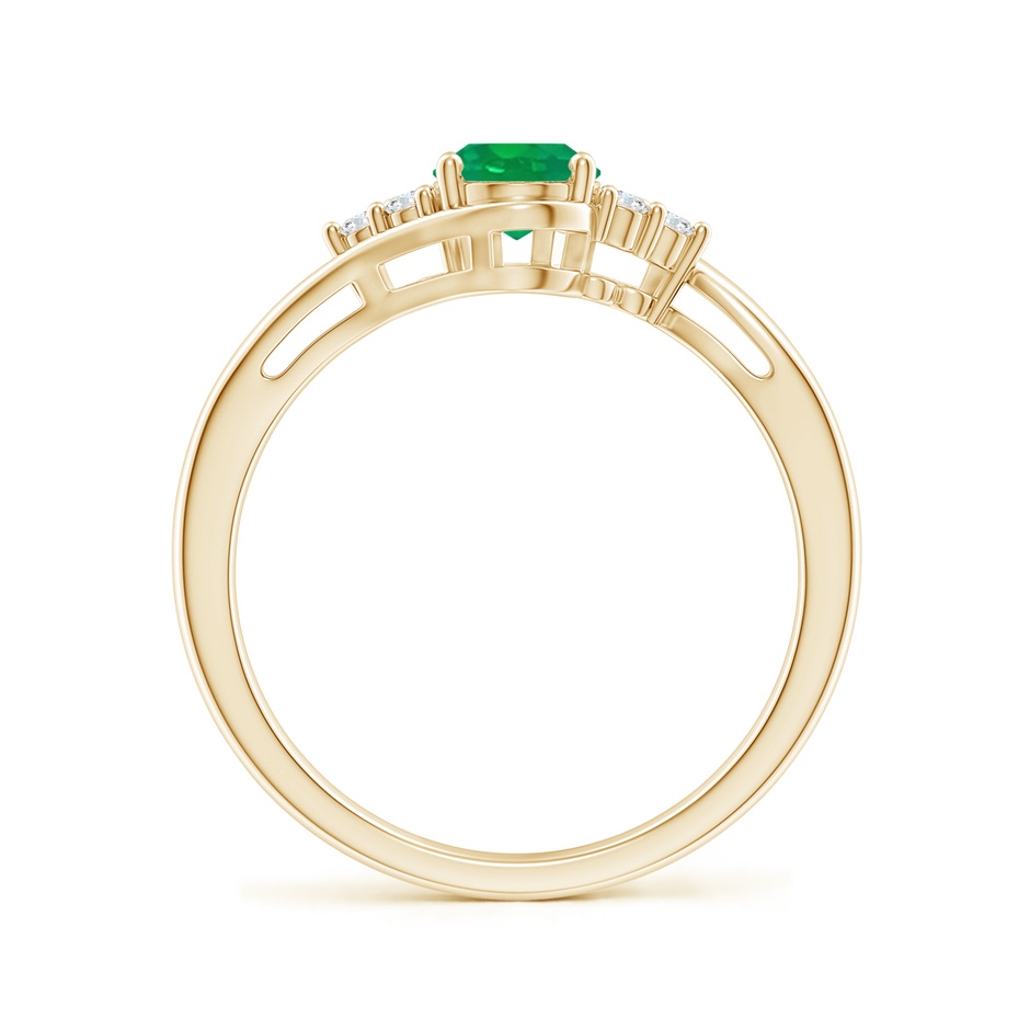 7x5mm AA Oval Emerald Bypass Ring with Trio Diamond Accents in Yellow Gold side-1