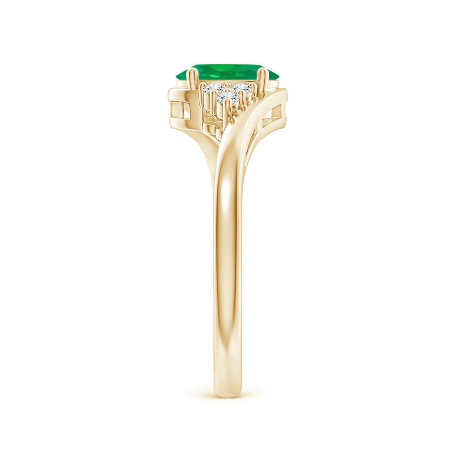 7x5mm AA Oval Emerald Bypass Ring with Trio Diamond Accents in Yellow Gold side-2