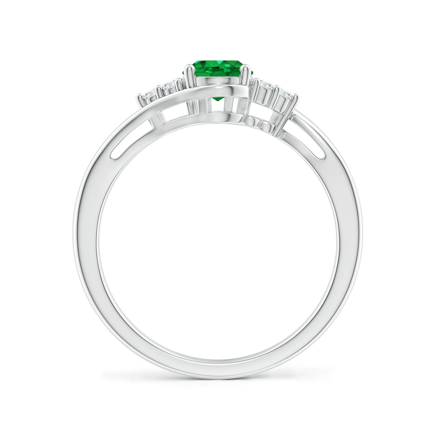7x5mm AAA Oval Emerald Bypass Ring with Trio Diamond Accents in P950 Platinum