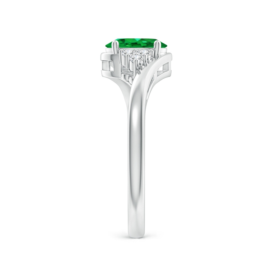 7x5mm AAA Oval Emerald Bypass Ring with Trio Diamond Accents in P950 Platinum side-2