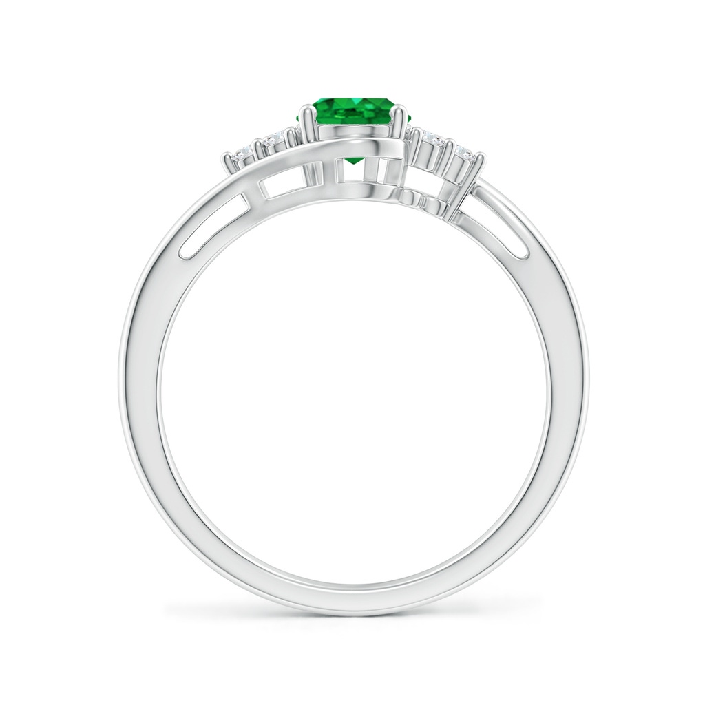 7x5mm AAA Oval Emerald Bypass Ring with Trio Diamond Accents in White Gold Side-1
