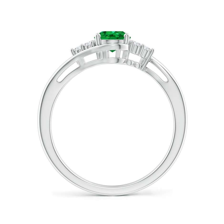 7x5mm AAA Oval Emerald Bypass Ring with Trio Diamond Accents in White Gold side-1