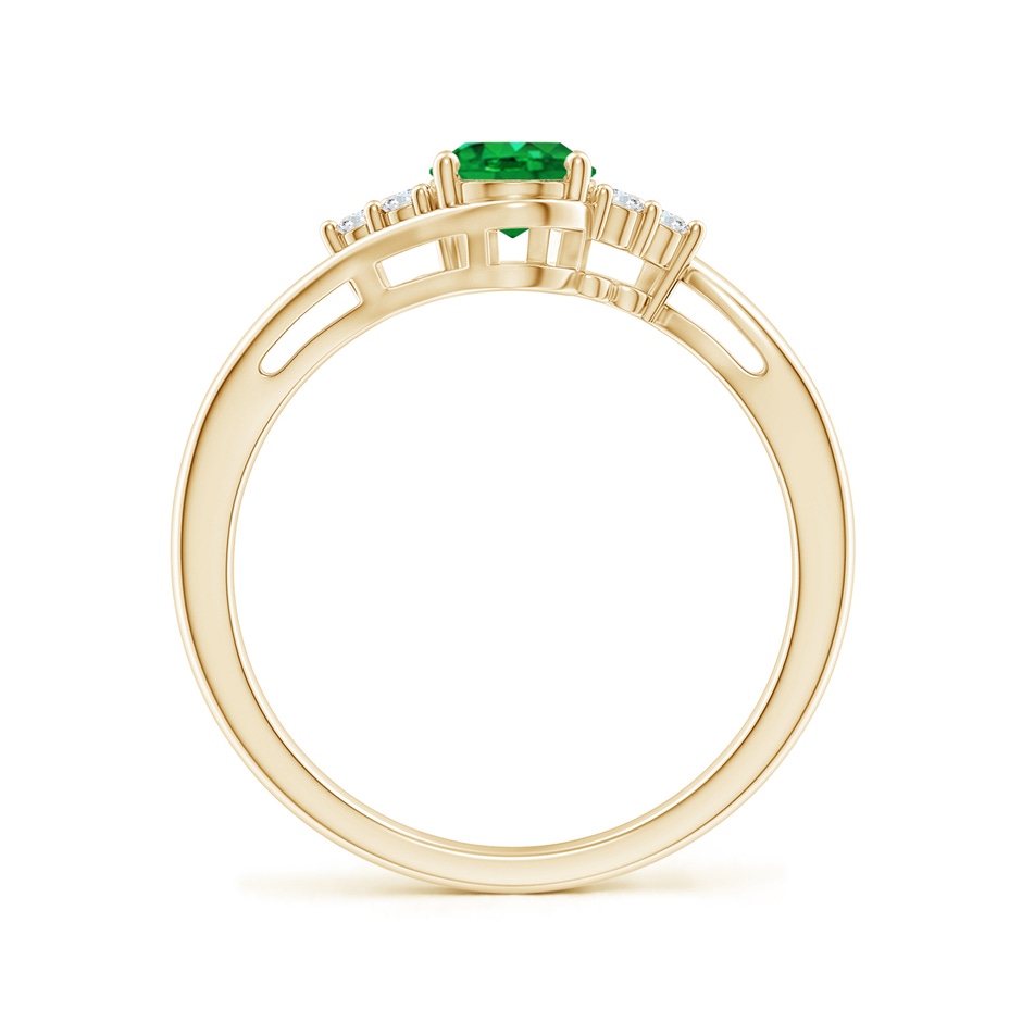7x5mm AAA Oval Emerald Bypass Ring with Trio Diamond Accents in Yellow Gold side-1