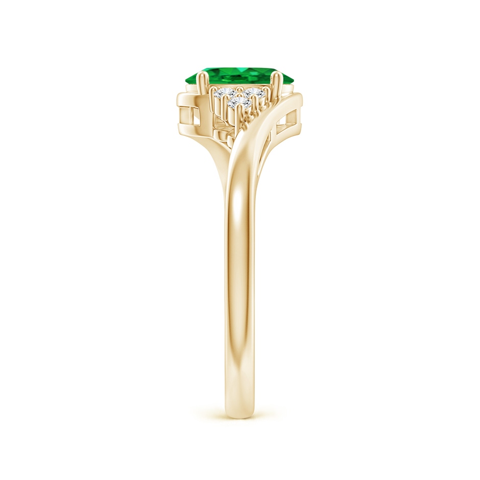 7x5mm AAA Oval Emerald Bypass Ring with Trio Diamond Accents in Yellow Gold side-2
