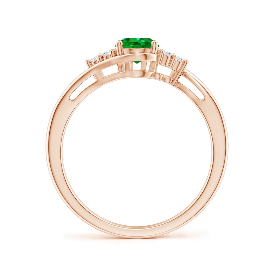 7x5mm AAAA Oval Emerald Bypass Ring with Trio Diamond Accents in Rose Gold side-1