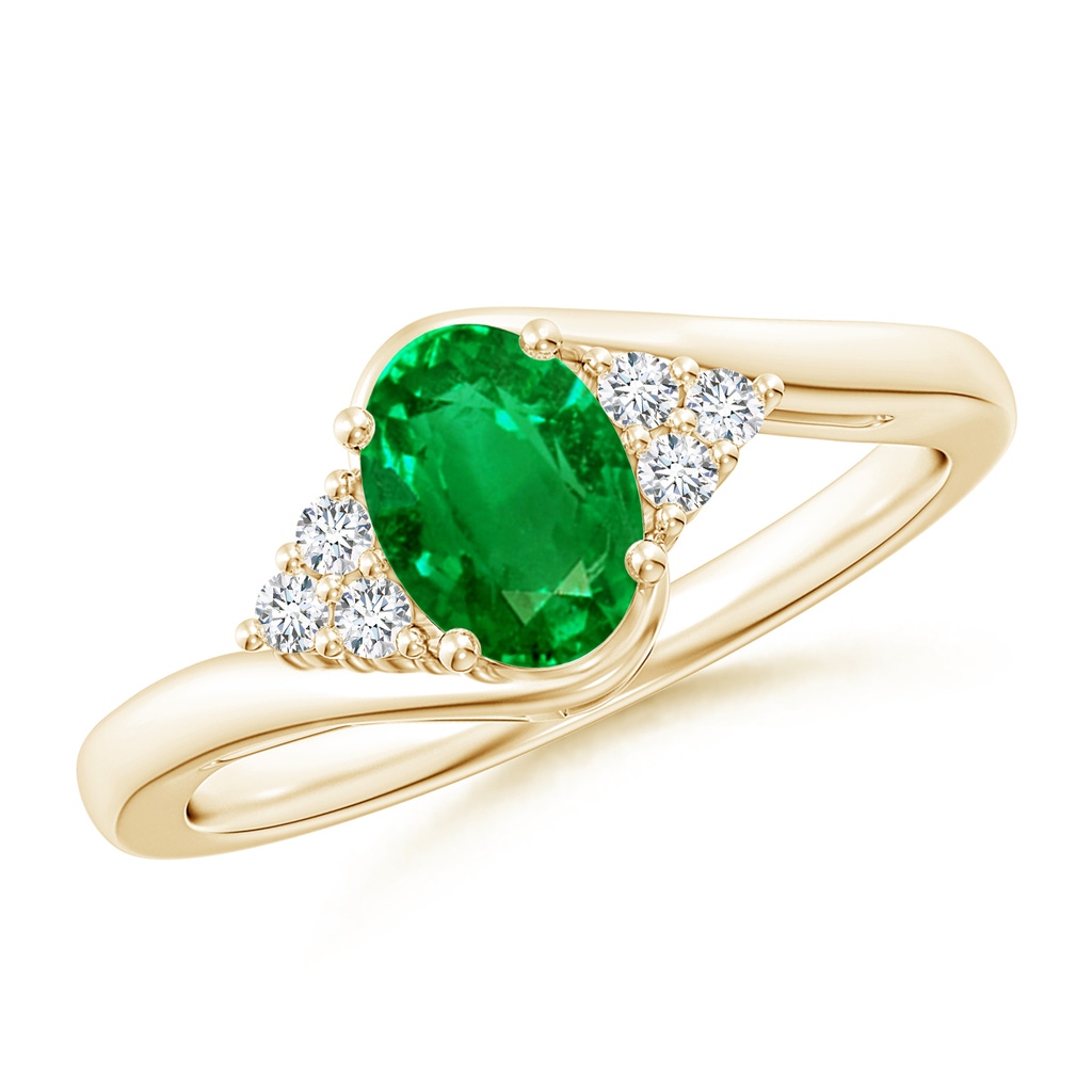 7x5mm Lab-Grown Oval Emerald Bypass Ring with Trio Diamond Accents in Yellow Gold