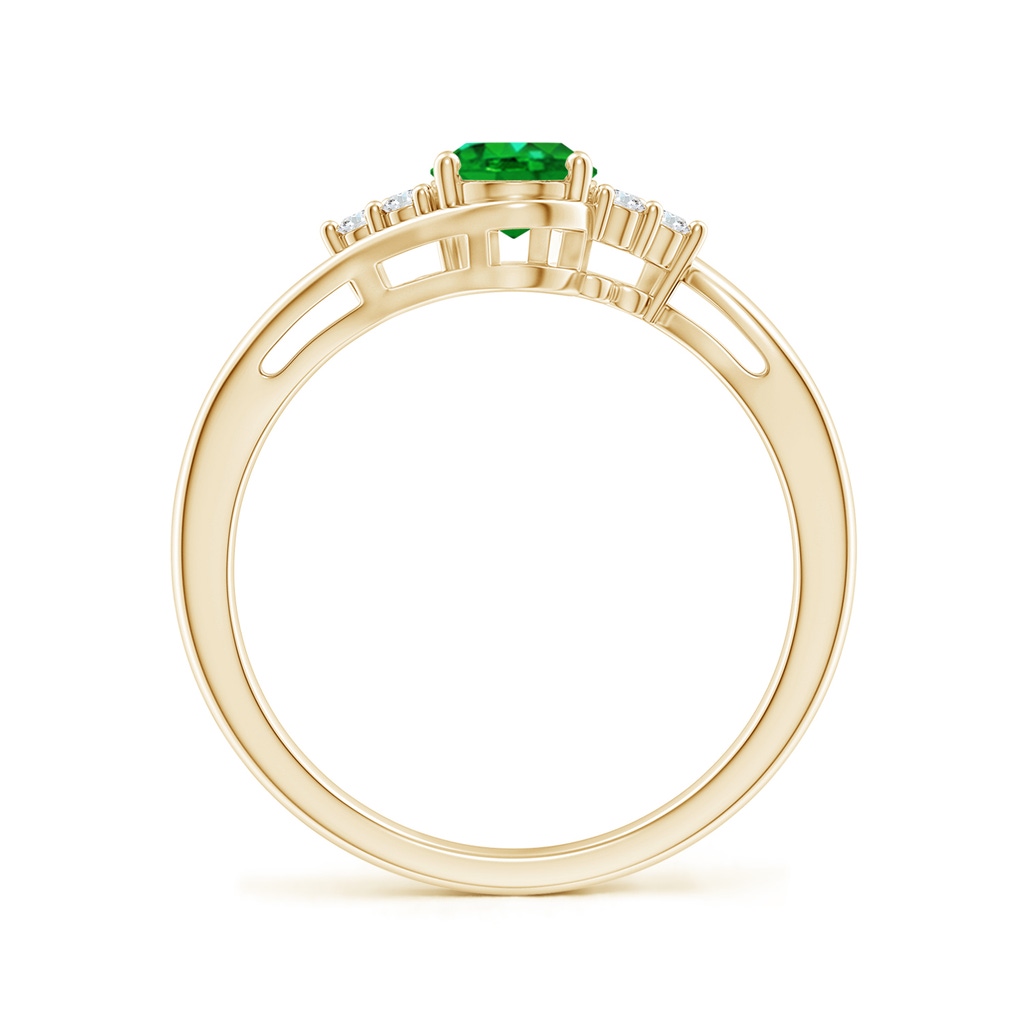 7x5mm Lab-Grown Oval Emerald Bypass Ring with Trio Diamond Accents in Yellow Gold - side_1