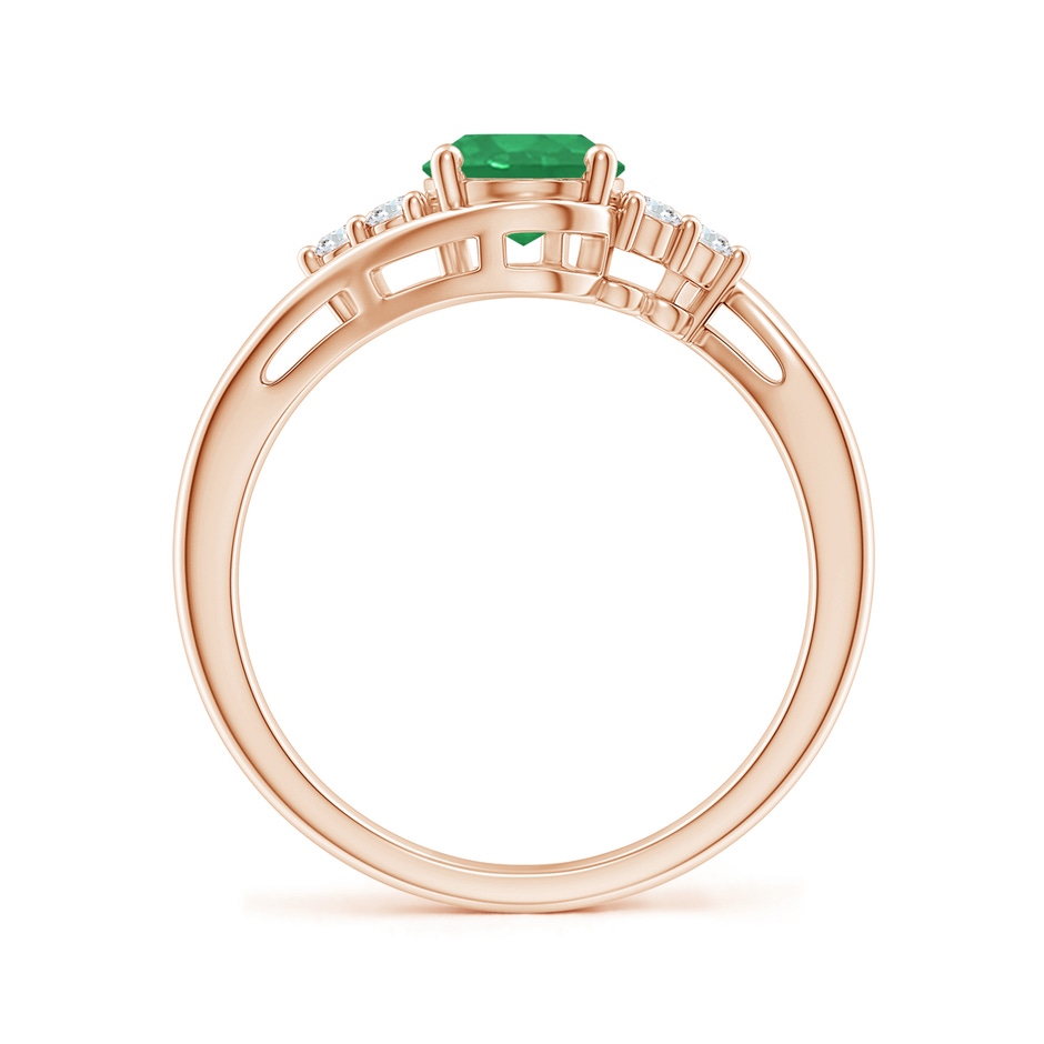 8x6mm A Oval Emerald Bypass Ring with Trio Diamond Accents in Rose Gold side-1