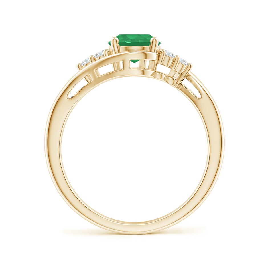 8x6mm A Oval Emerald Bypass Ring with Trio Diamond Accents in Yellow Gold side-1