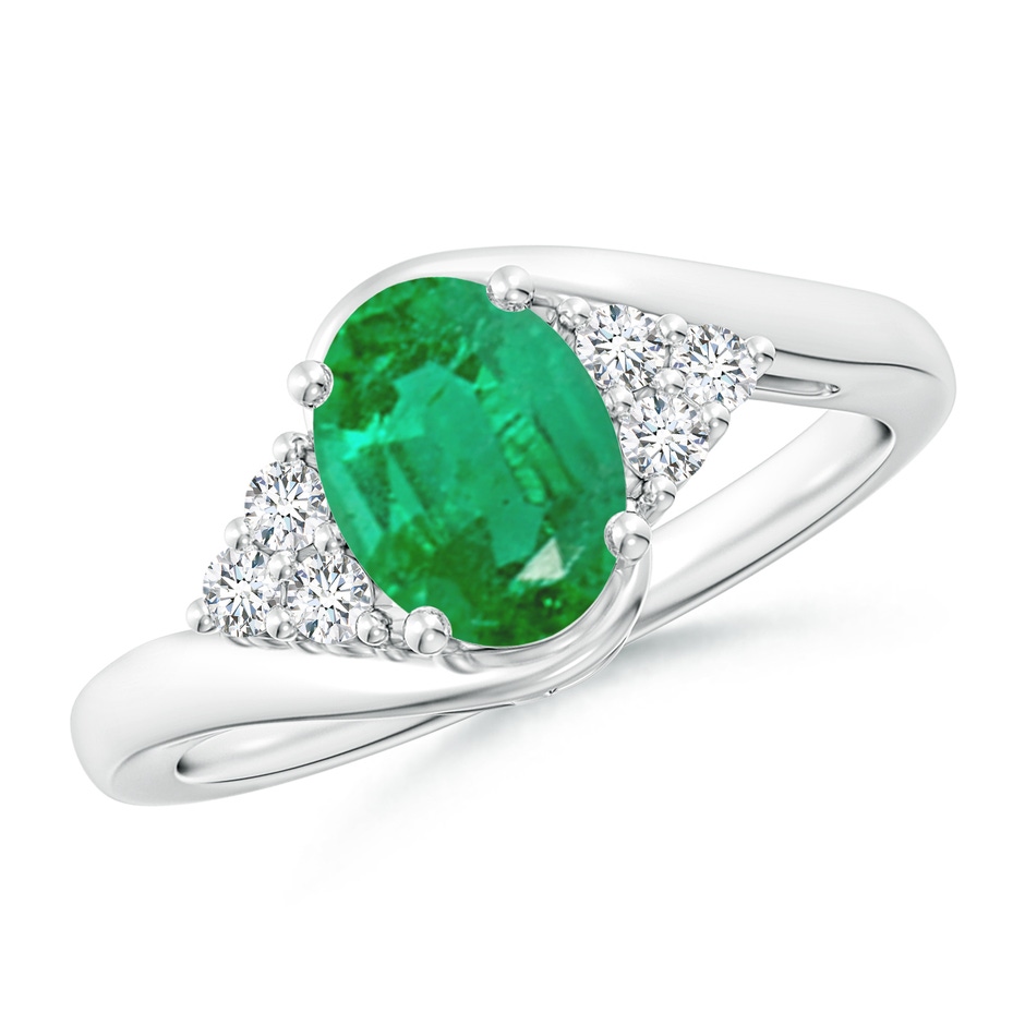 8x6mm AA Oval Emerald Bypass Ring with Trio Diamond Accents in P950 Platinum 