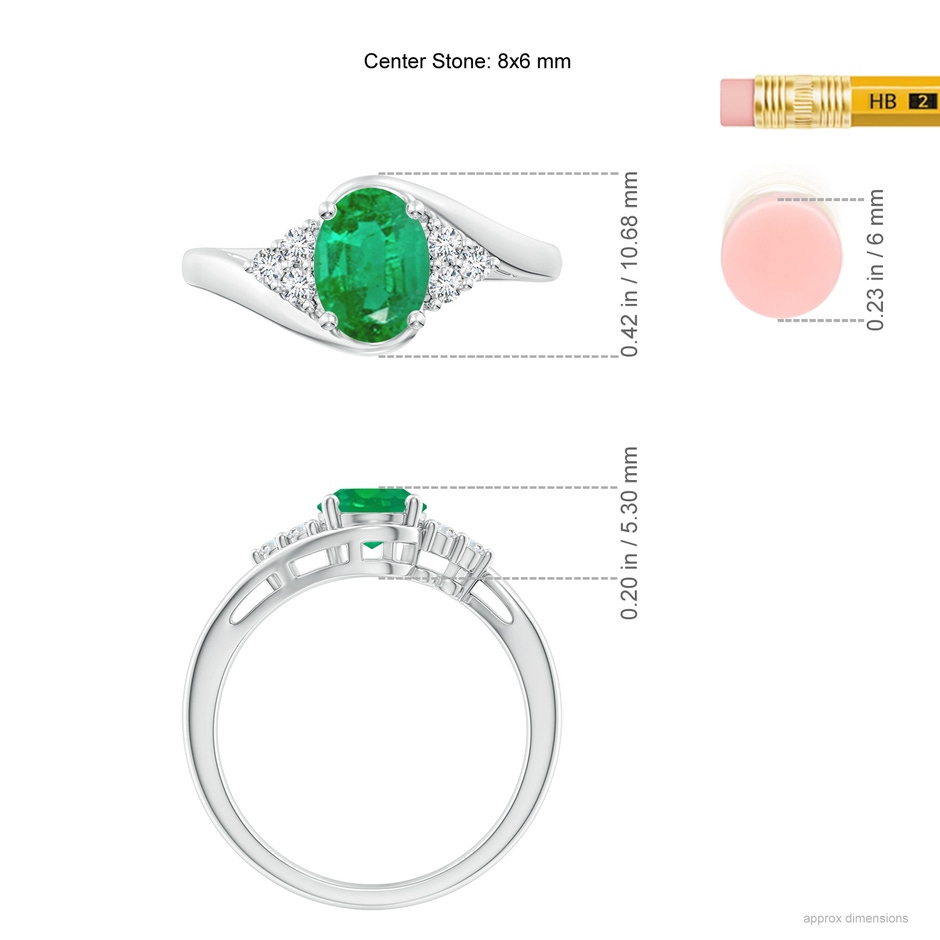8x6mm AA Oval Emerald Bypass Ring with Trio Diamond Accents in P950 Platinum ruler