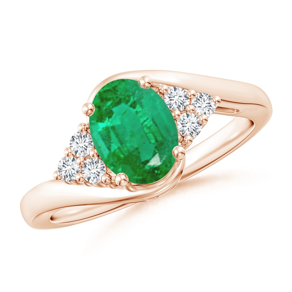 8x6mm AA Oval Emerald Bypass Ring with Trio Diamond Accents in Rose Gold 