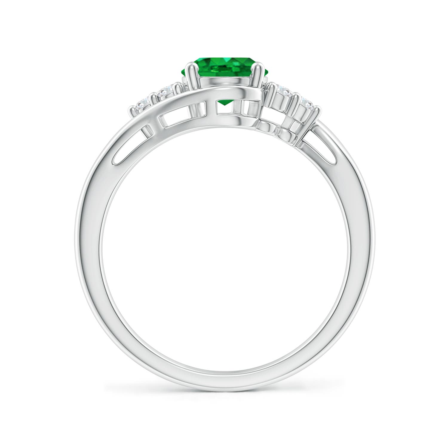 8x6mm AAA Oval Emerald Bypass Ring with Trio Diamond Accents in P950 Platinum